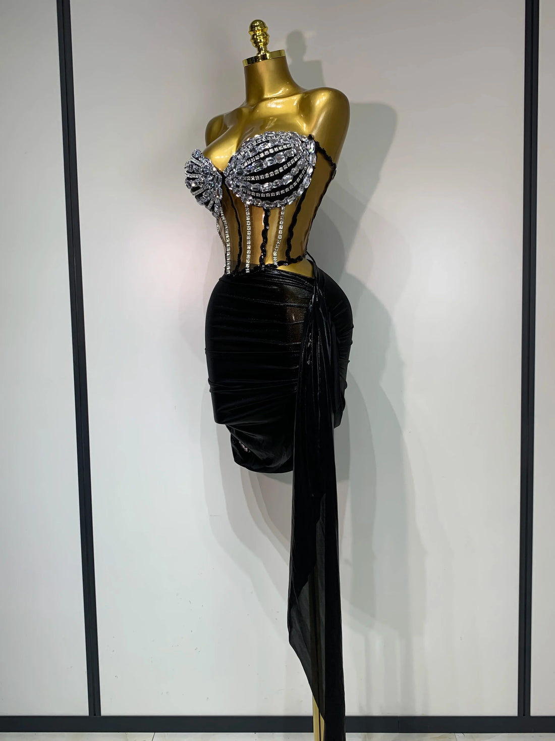 Sexy Two Pieces Top Skirt Sets Sparkly Diamonds See Through Stage Outfit Designer Performance Party Nightclub Birthday Dress