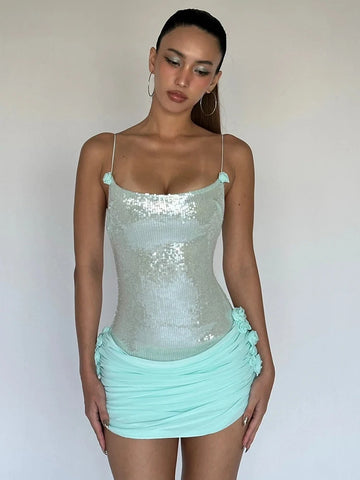 VC Mini robe à bretelles ornée de sequins scintillants pour une soirée brillante