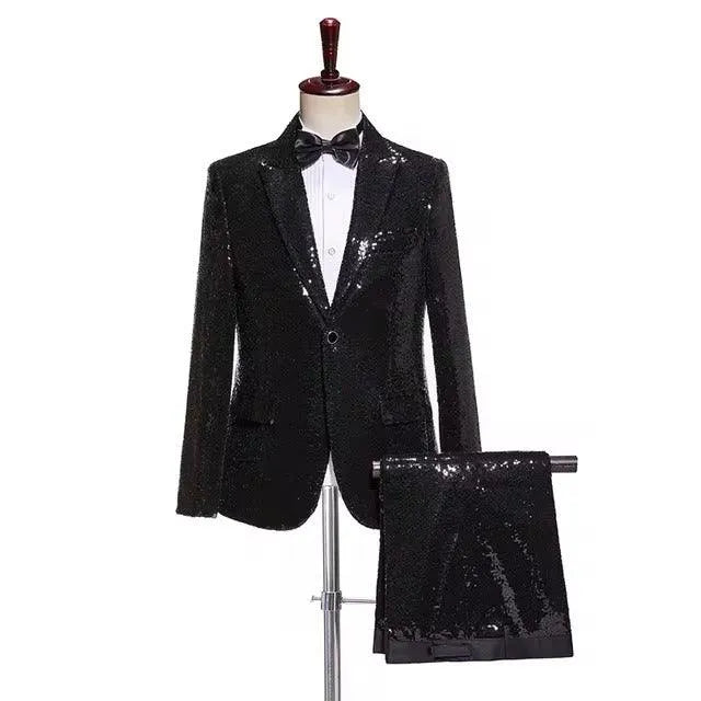 Sequined Men's Suit Set Fashionable 2 Pieces Suits Glitter Costume Stage Performance Sparkle Men Tuxedo 2 Pieces Blazer Pants