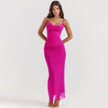 Suninheart Summer Mesh Maxi Dresses for Women 2023 Rose Spaghetti Strap Bodycon Dress Elegant Formal Occasion Dress Female rose perfect fit