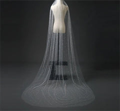 Pearls Bridal Veil Soft 1 Tier Beaded Wedding Veil for Bride Cathedral Length with Comb Wedding Accessories