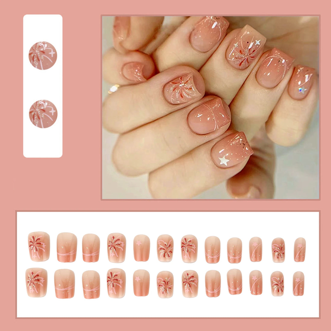 24pcs Cute Fruit False Nail Short Persimmon Orange Printed Press on Nail Manicure Patch Full Cover Detachable Acrylic Nail Tips
