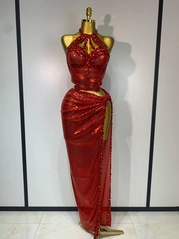Sexy Backless Shiny Diamond Two Piece Set 2025 Women Elegant Evening Party Luxury Birthday Nightclub Singer Stage costume