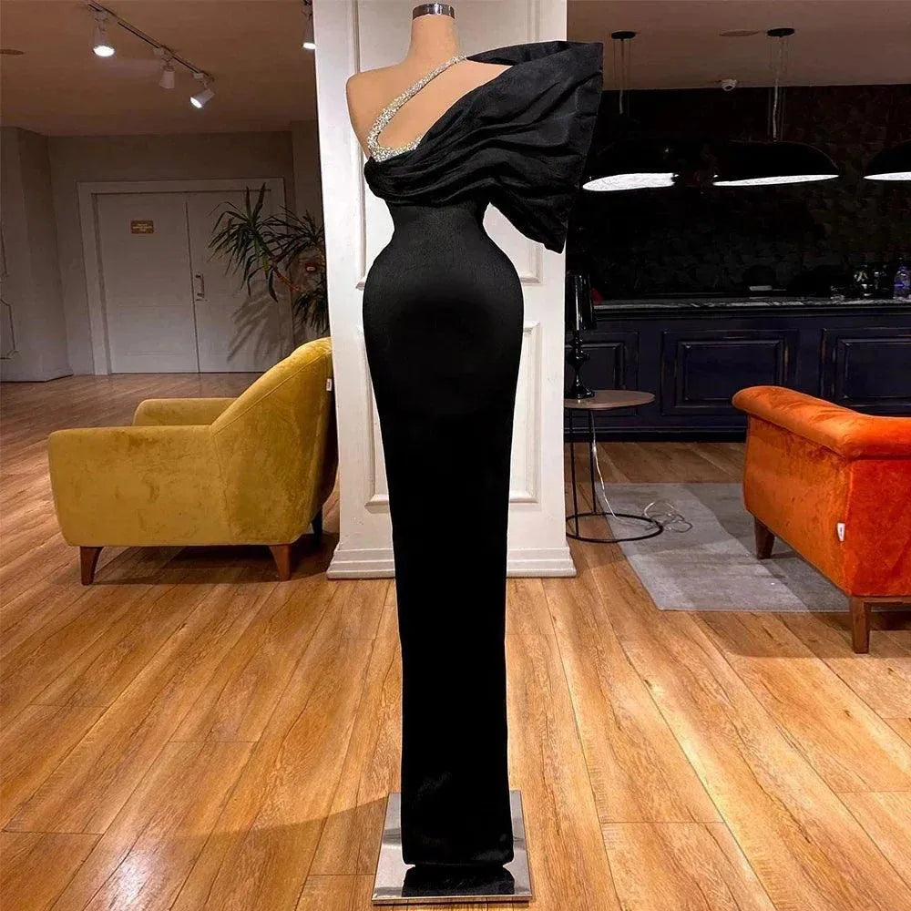 Sexy Beaded One Shoulder Pleated Mermaid Women's Sleeveless Floor Sweeping Modern Formal Prom party luxury Evening Dresses As Picture