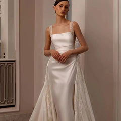 staccabile 2 in 1 abito da sposa sirena corganza di perline con ricamo a cuore posteriore sposa senza maniche vestido de nolia