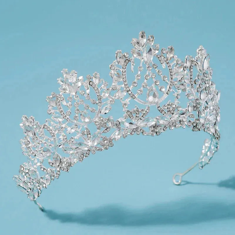 Icazo European Bride Wedding Luxury Crown Artificial Crystal Suitable for Ball Party Holiday Headwear Silver Plated Tiaras
