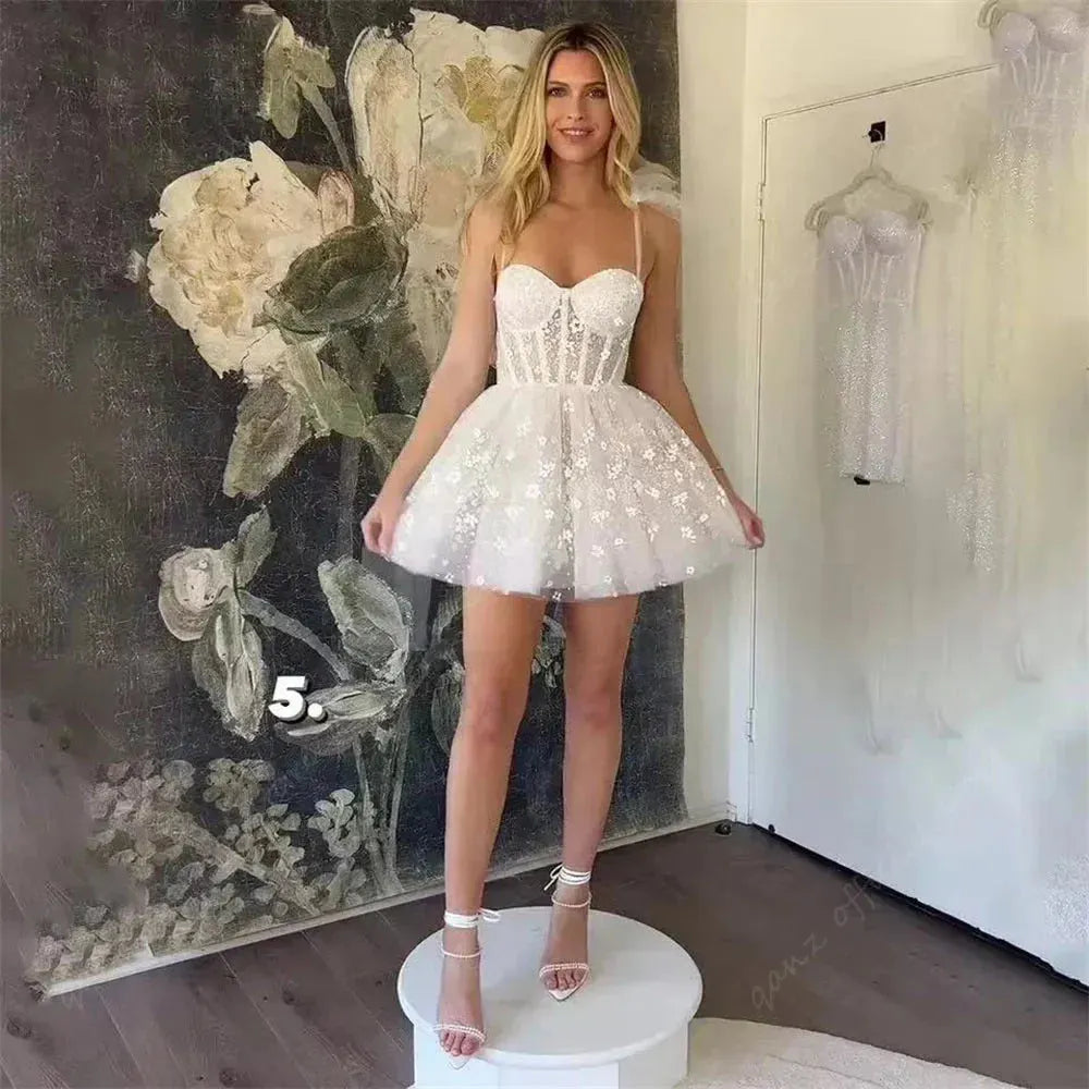 Mini Bridals Dresses Sweetheart Flowers Tulle Boning Corset Short Wedding Party Dresses for Women Cocktail Gowns wedding dresses Custom colors Short Wedding Dress
