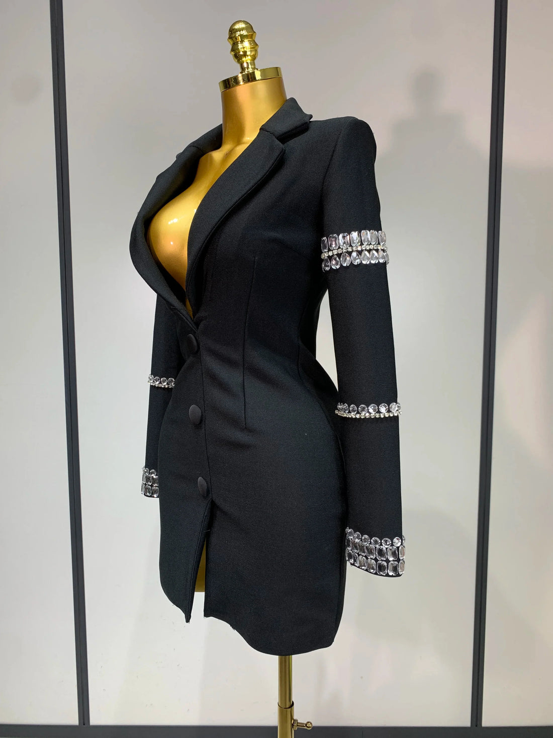 Women Sexy Long Sleeve V Neck Beading Rhinestone Mini Bodycon Bandage Dress  Celebrity  Elegant Evening Party Birthday Dress