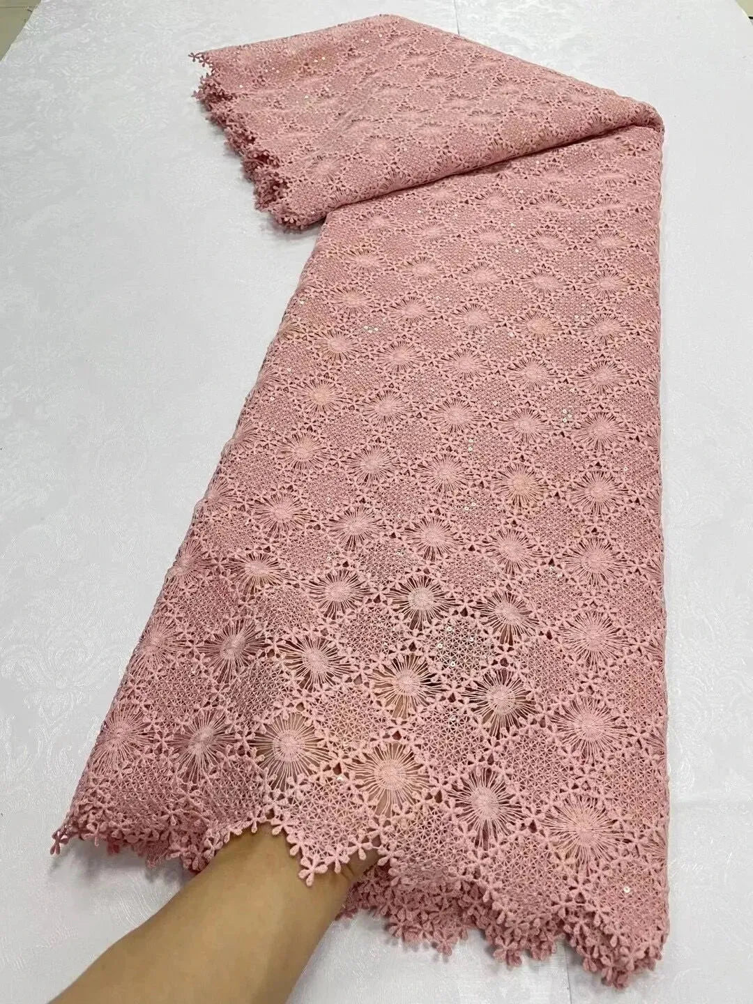 African Nigerian Embroidery French Tulle Lace Fabric Party Dress Guipure Wedding Sequins Water Soluble 5Yards 6 5yards