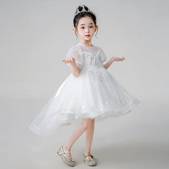 Girls Luxury Elegant Wedding Christening Party Evening Dresses 2023 Formal 10 Years Old Kids Children Long Sleeve One-piece Gown