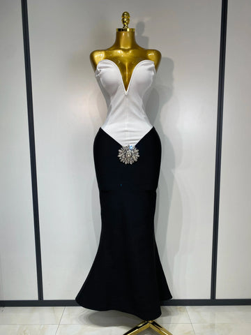 Sexy Bodycon Bandage Dress Strapless Diamond Flower Maxi Long Elegant Dresses  Luxury Birthday Dress Club Party Prom Gowns