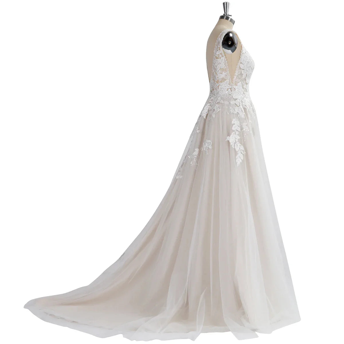 Eleganti abiti da sposa in pizzo a V-collo a V abiti da sposa dimensionali per abiti da festa per le feste.