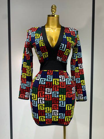 Women Long Sleeve V-Neck Bodycon Jacquard Short Bandage Dress 2025 Elegant Evening Luxury Birthday Party Cocktail Outfit