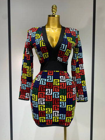 Women Long Sleeve V-Neck Bodycon Jacquard Short Bandage Dress  Elegant Evening Luxury Birthday Party Cocktail Outfit