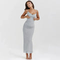Suninheart Summer Mesh Maxi Dresses for Women 2023 Rose Spaghetti Strap Bodycon Dress Elegant Formal Occasion Dress Female gray perfect fit