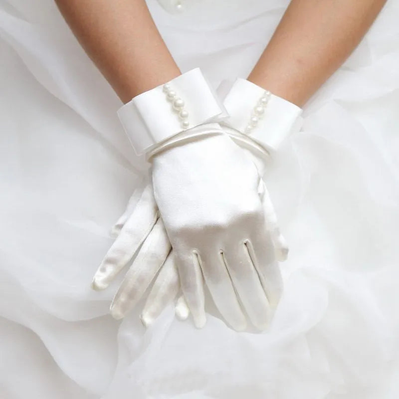 Wedding etiquette satin finger gloves wedding dress accessories photo pearl gloves studio bridal gloves