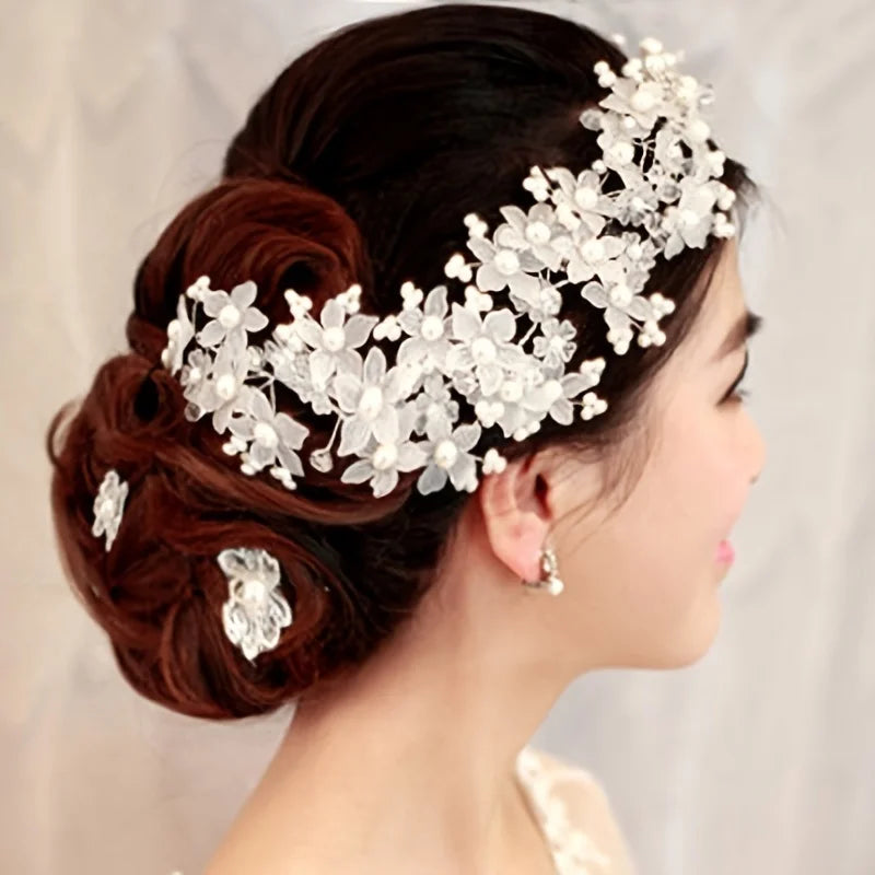 Pearl Crystal Flower Headband Hairband Tiara For Women Bride Party Queen Bridal Wedding Hair Accessories Jewelry Headband Tiara