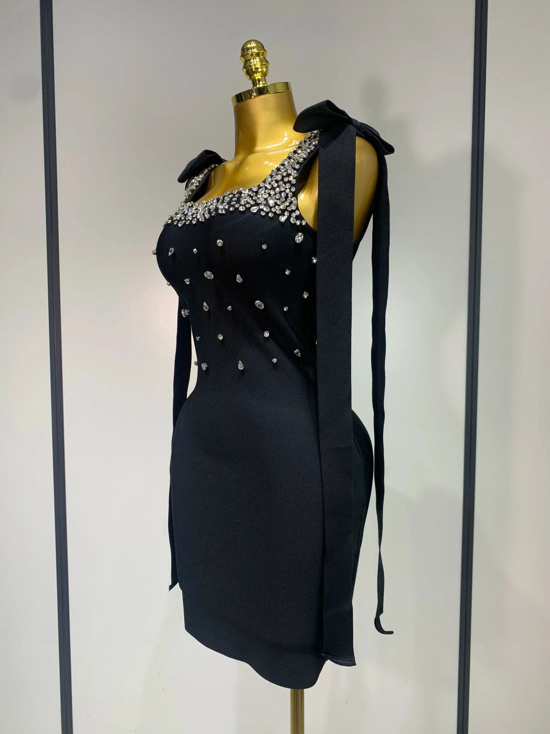 Women Celebrity Sexy Sparly Diamonds Black Mini Bodycon Bandage Dress  Elegant Evening Party Luxury Birthday Dresses