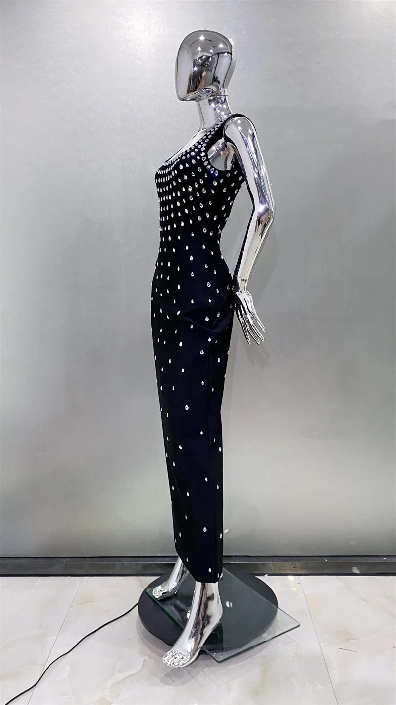 Luxury Diamonds Sexy Square Collar Package Hips Bandage Dress  Fashion Woman Evening dress Celebrity Cocktail Party Outfit