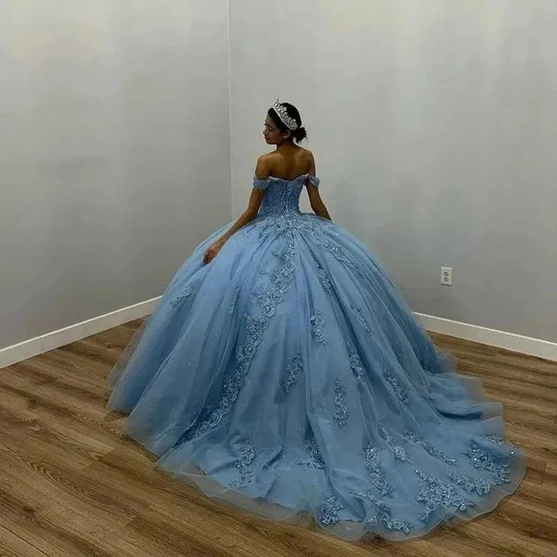 Quince Dress | Luxury Glittering Blue Quinceanera Dresses Beading Appliques Ball Gown Vestidos De 15 Anos Formal Prom Party picture blue