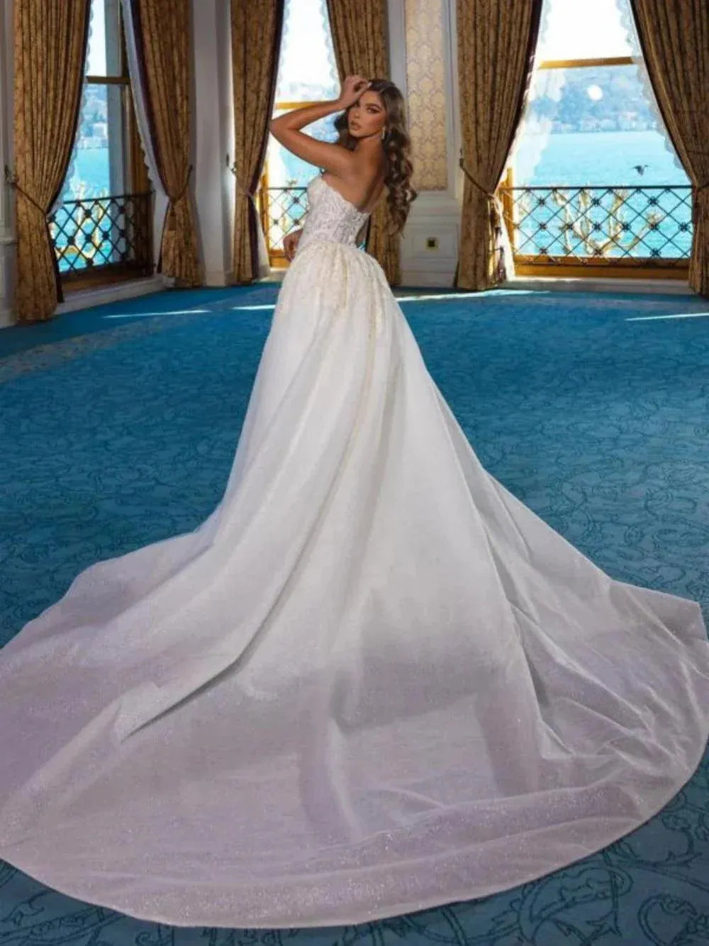 Luxury Strapless Wedding Dresses Sparkly Mermaid Dress For Bride Appliques Lace Floor-length Bridal Gown Vestido De Novia Mermaid