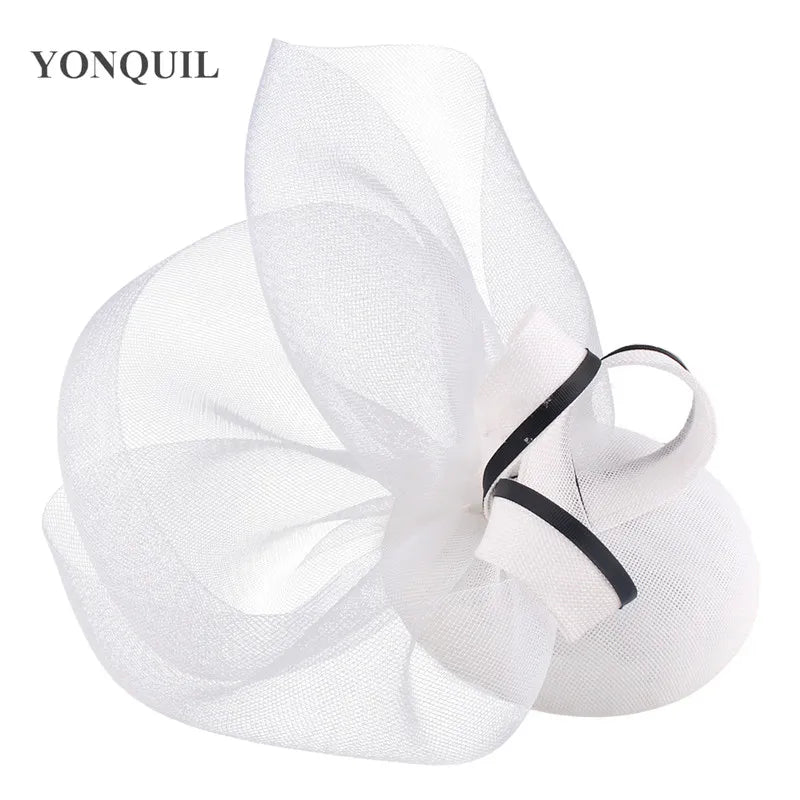 Gorgeous Bride Wedding Fascinator Mesh White Hat Hair Band Women Occasion Formal Millinery Caps Ladies Show Party Hair Accessory