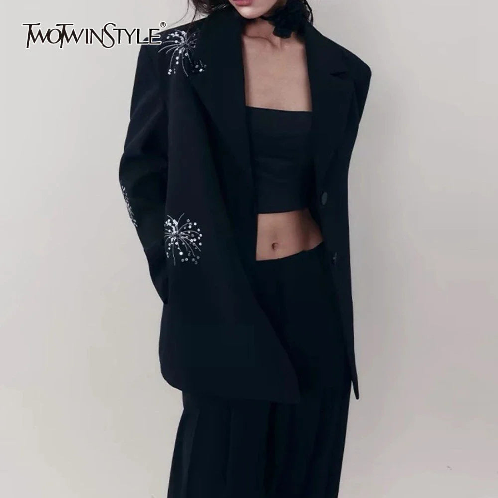 Solid Spliced Sequin Elegant jackets for Women Lapel Long Sleeves Patchwork Single Breasted Casual jacket Female