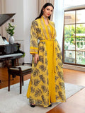 Sequined Embroidery Dubai Abaya Muslim Sets Belted Kaftan Party Robe Femme Musulmane Caftan Marocain Women's Jalabiya Ramadan yellow abaya