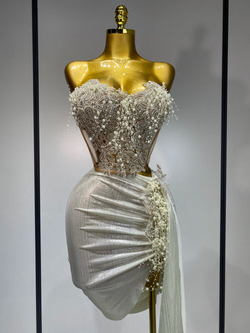 Elegant Sexy Pear Mesh See Through Two Piece Set Women Luxury Birthday Party Prom Gown Singer Nightclub Hotwife Stage Outfit