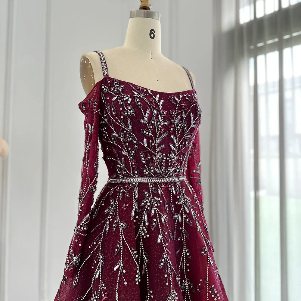 Vestido de noche de lujo de Dubái con flecos morados y fucsia para mujer árabe, vestido formal azul para fiesta de invitados a la boda 