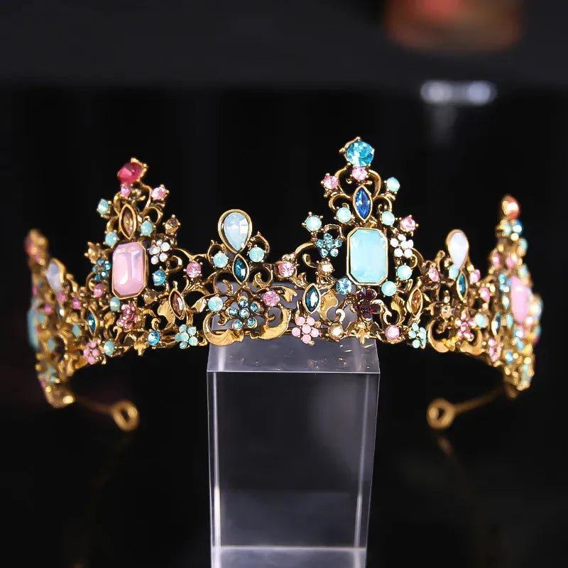 Baroque Royal Queen Crowns Colorful Jelly Crystal Rhinestone Pageant Prom Diadem Bride Headbands Wedding Hair Accessories