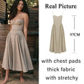 Suninheart Summer Elegant Midi Spaghetti Strap Dresses Slim V Neck A Line Party Dress Khaki Casual Dress Women's Clothing refer size chart 1