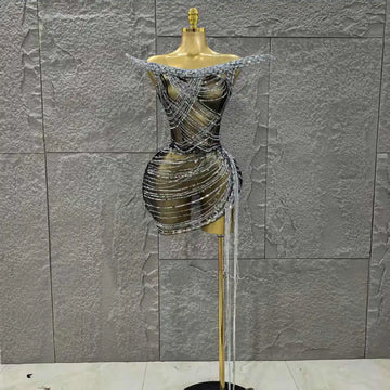 STOCK Women Sexy Strapless Shinning Sequins Bodycon Mini Dress Celebrate Nightclub Party Birthday Photo Shoot Stage Wear