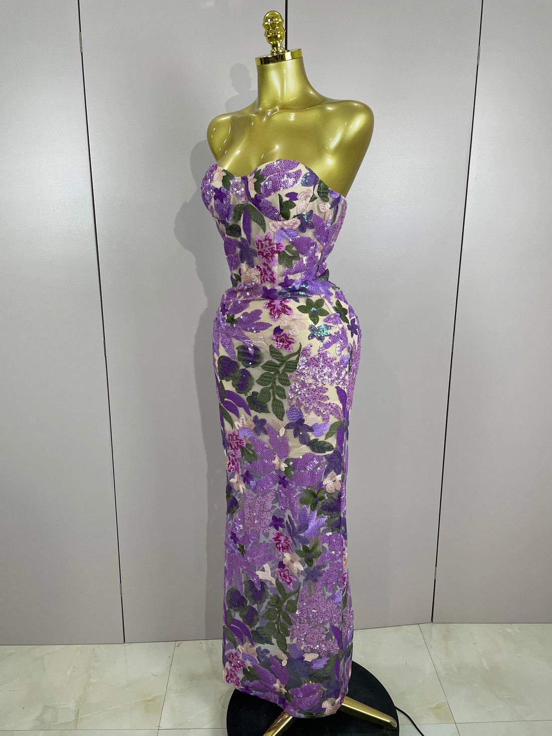 2025 New Sexy Strapless Floral Sequin Long Dress Women Sequins Flower Backless Long Slim Dress Evening Party Runway Gown Dress