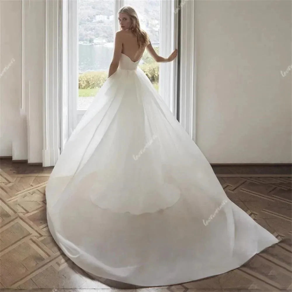 Mermaid White Wedding Dresses V Neck Detachable Train Bridal Dress Sleeveless Elegant Satin Bride Gown Vestido De Noiva As Picture Floor Length