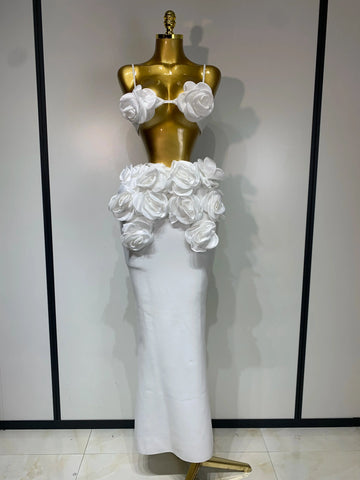 Women Sexy Camisole Floral Bandage Long Skirts Two Piece Set  Celebrity Elegant Party Cocktail Prom Gown Nightclub Outfit