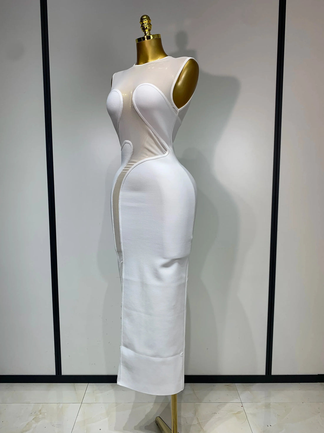 Sexy O Neck Mesh Bodycon Bandage Dress Evening Party Gown  Celebrity Elegant Luxury Birthday Club Dresses