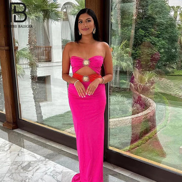 VC Black & Pink Sexy Strapless Hollow Out Diamond High Slit Shinning Rhinestones Bandage Long Dress Bodycon Celebrity Dress