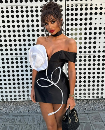 Women Sexy Strapless Florals Bodycon Bandage Mini Dress Fashion Celebrate Nightclub Party Cocktail Dress Wholesale