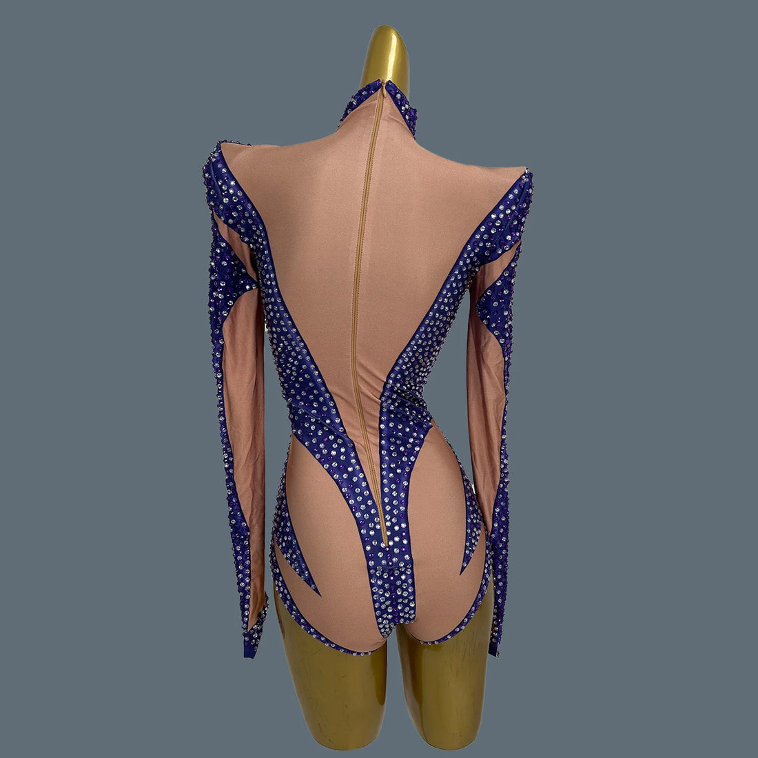 Fancy Rhinestone Purple Bodysuit Party Bar Show Perfprmance Costume Sensual Curves Shine Bodysuit Black Girls Club Wear Shandian