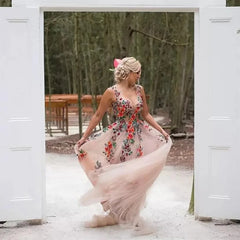 Vestido suelto con falda de hada para dama de honor de boda, línea A, vestido de gala morado, vestidos de gala de lujo de malla, vestido de baile con flores