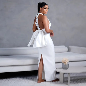 White Red Color Women Sexy Off the Shoulder Big Bow Bodycon Long Bandage Dress Celebrate Fashion Evening Party Cocktail Dress