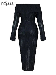 Habbris Schwarzes sexy trägerloses langes Kleid Party Club Outfit für Frauen 2023 Herbst Langarm gestricktes Maxikleid Mode Split Kleid 