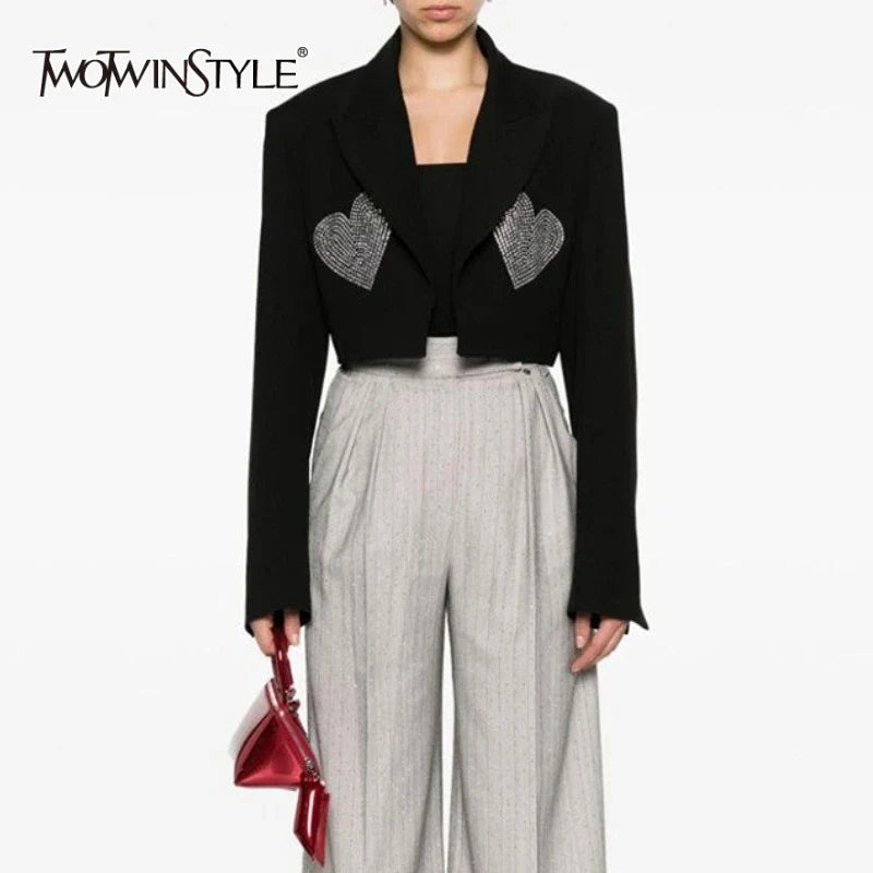 Solid Slimming Spliced Stick Drill Short Jackets for Women Lapel Long Sleeves Temperament Jacket Female Clothing