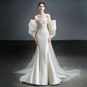 Robe de mariée sirène sans bretelles, avec grand nœud détachable, sur mesure, grandes tailles avec Appliques en dentelle, nouvelle collection 