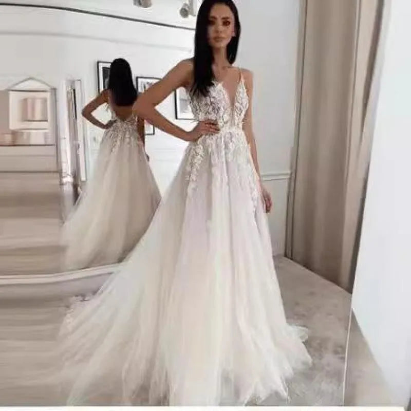 Maria Novia Customized V Neck Sleeveless Boho Wedding Dresses 2025 For Women A Line Ivory Lace  Bridal Gown Vestido De Noiva