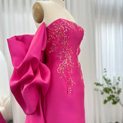 Fuchsia Mermaid Dubai Luxury Evening Dresses with Cape Shawl Arabic Women Long Wedding Party Guest Gowns