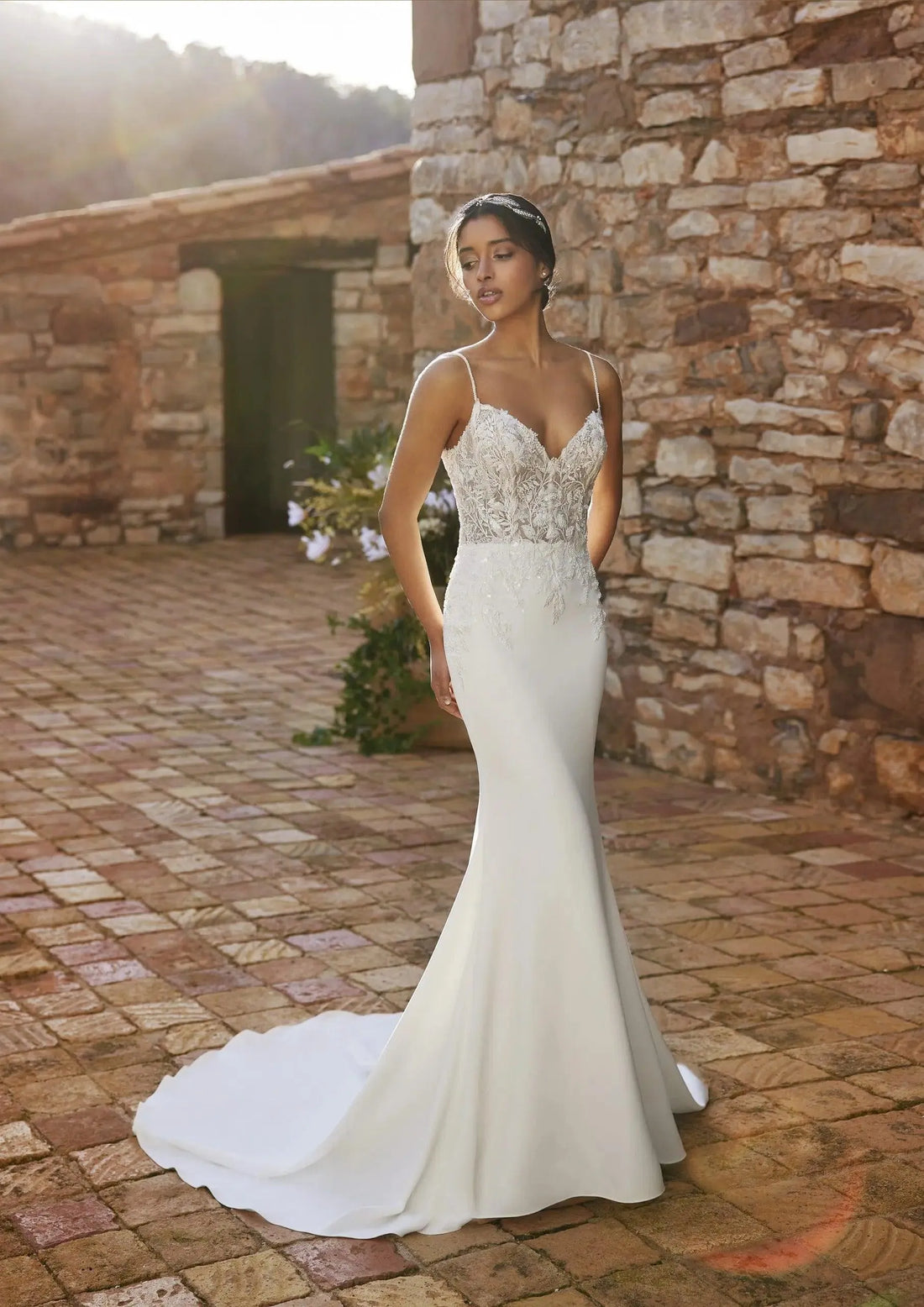 Stunning Lingerie Bodice in Lace Wedding Dress Vestido De Novia Bridal Gown Court Train Princess Modern Mermaid Bow Satin Satin