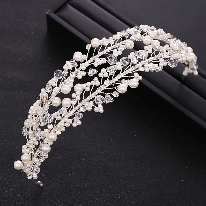 Pearl Crystal Headband Hair Band Tiara For Women Bride Wedding Hair Accessories Jewelry Rhinestone Party Bridal Crown Tiara Gift