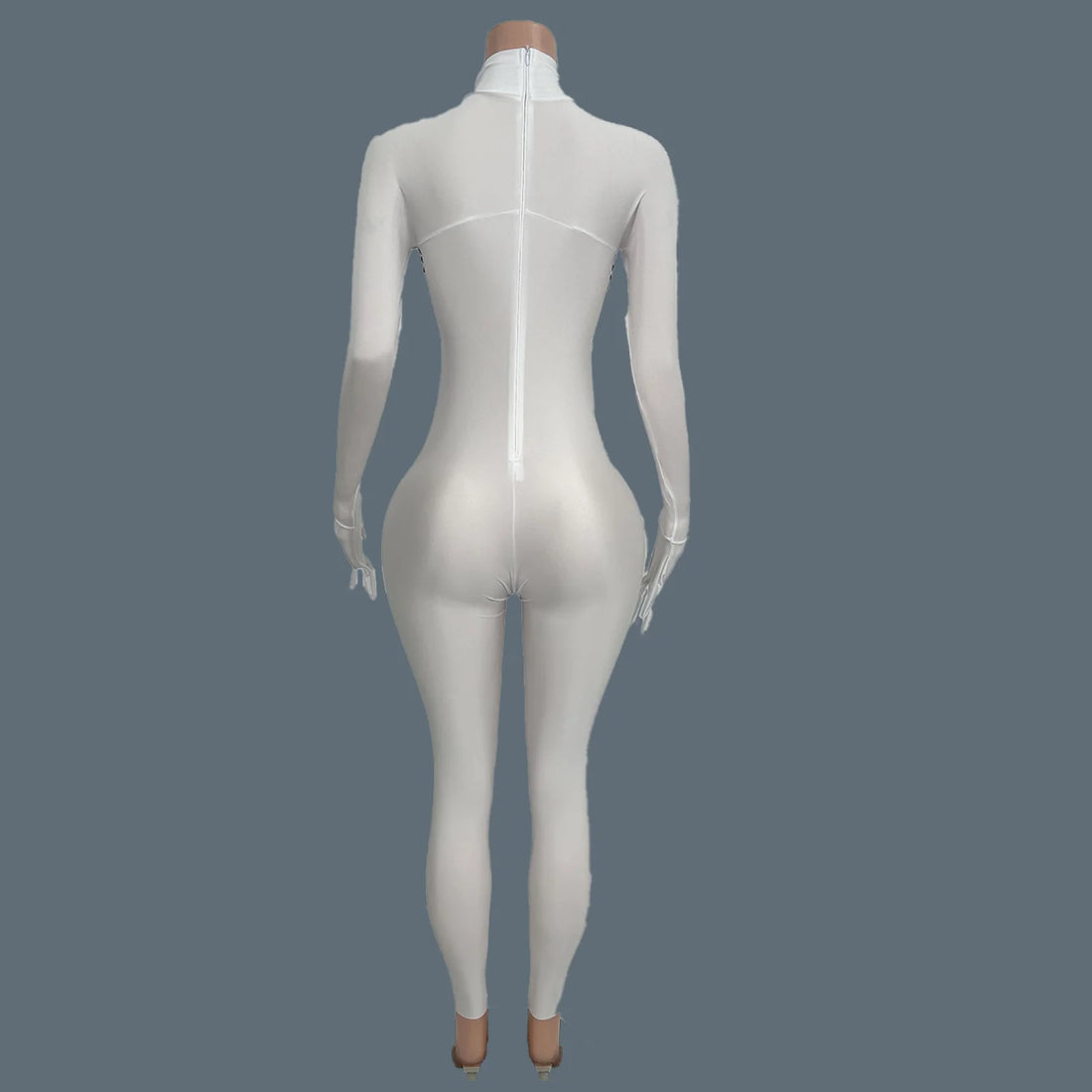 Sexy Women Long Sleeve Rhinestone Jumpsuit Gloves Festival Celebrate Party Outfit Club Stage Show Tight Fitting Jumpsuit Zhubao